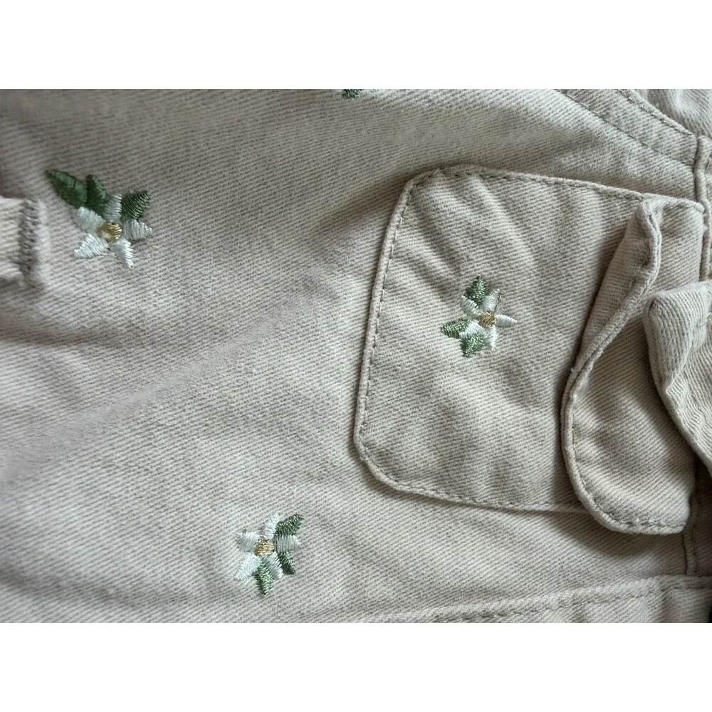 Nanette Denim Button-Front Dress Pockets floral embroidered Girls Size 6T beige